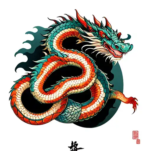 Dragon And Snake Tattoo Japanese Style