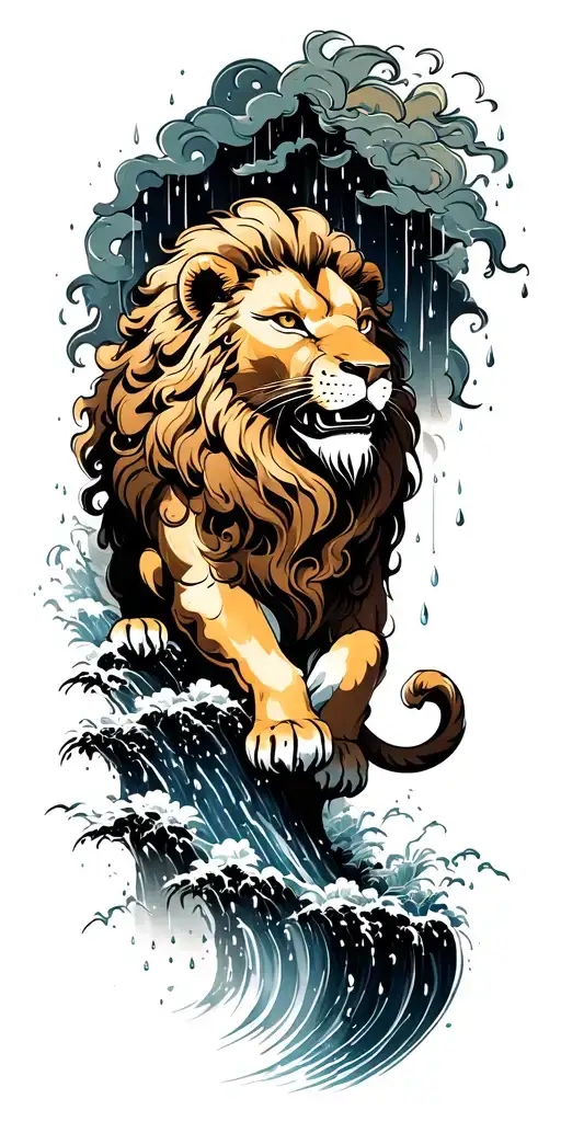 Lion In The Middle Rain Coming Down The Peak Surrounded