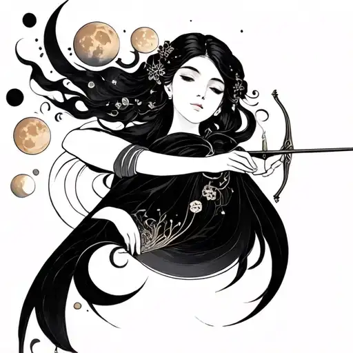 Artemis Drawing Her Bow On Moon Phases