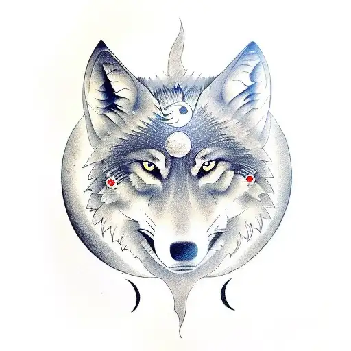 Wolf With The Moon As The Yin Yang Symbol