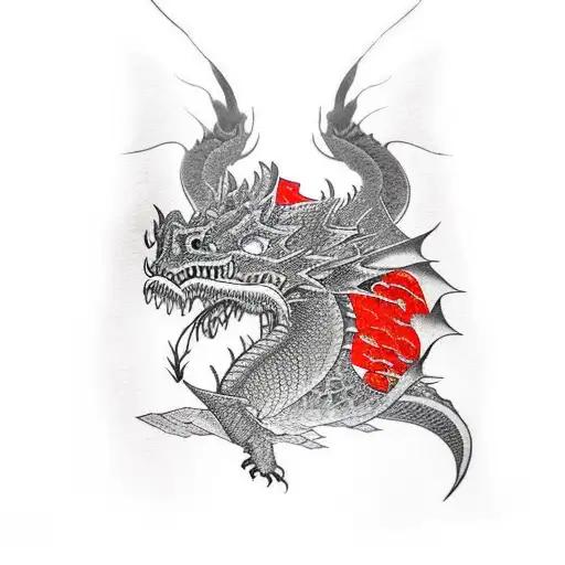 Black With Red Scaled Dragon With Nose Flaring With Steam Good To Put On Shoulder To Shoulder