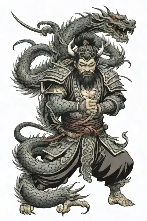 Japanese Dragon Warrior Battling