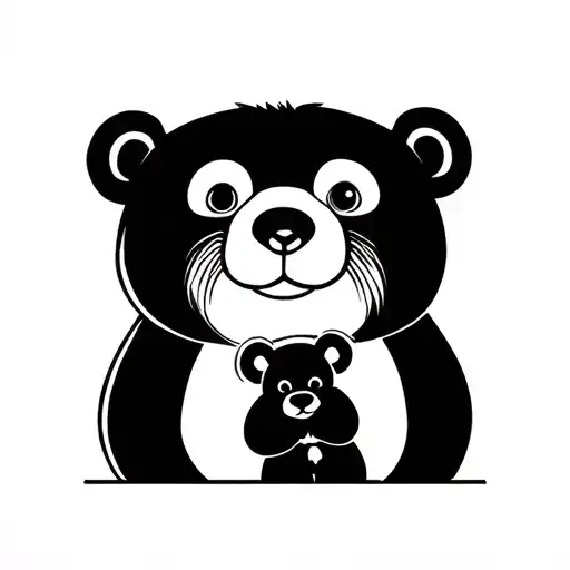 Adult Bear Calmly With Baby Bear