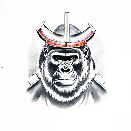 Gorilla With Samurai Mask And Helmet