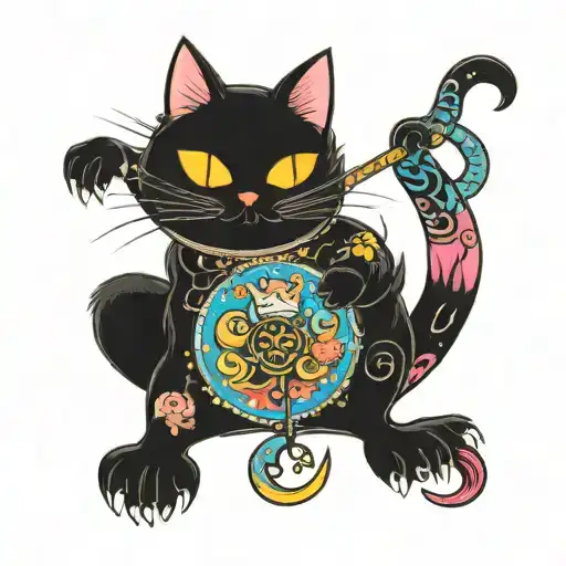 Colourful Magic Cosmic Sparkling Cartoon Evil Cat Playing