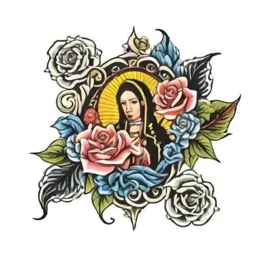 Virgen De Guadalupe Mexican With Roses