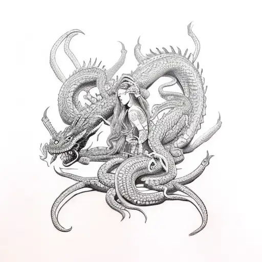 Medusa Fighting A Soldier With A Dragon