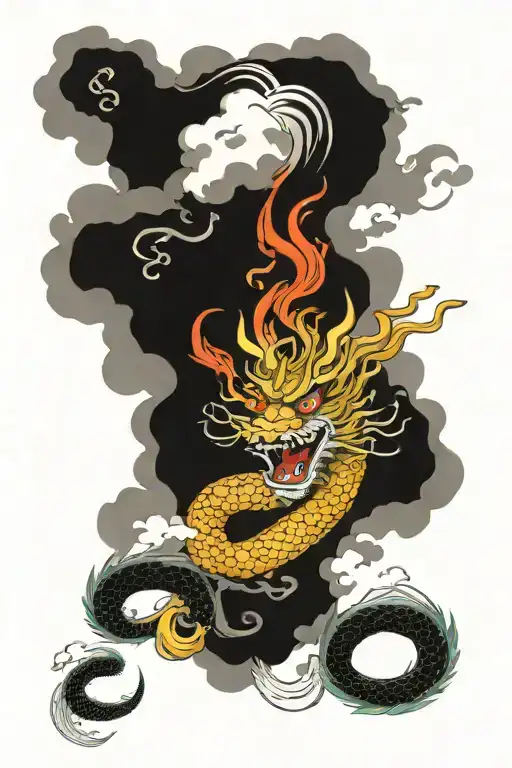 Design A Realistic Portrait Of A Japanese Dragon And Japanese Background Clouds