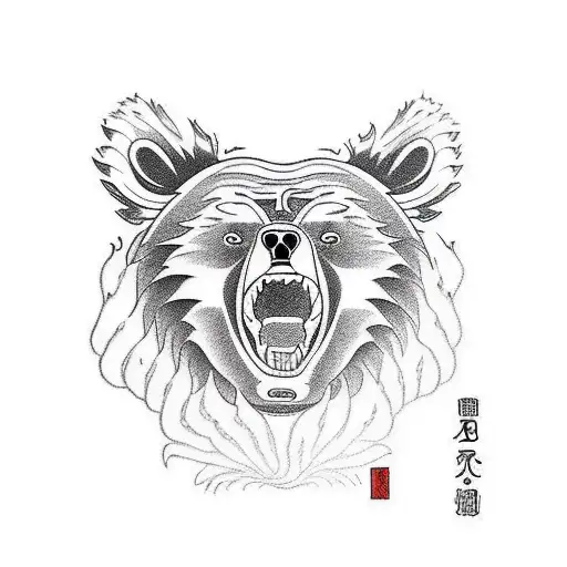 Grizzly Bear Japanese Leg Tatto
