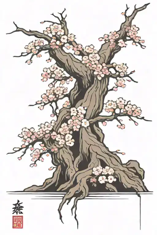 Cyber Lines Lead To Cherry Blossom Tree