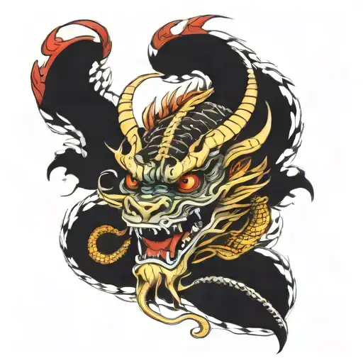 Japanese Dragon With Skulls