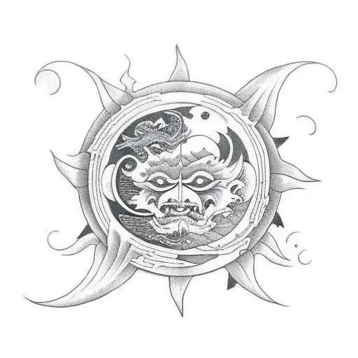 Sun And Moon No Faces With A Dragon