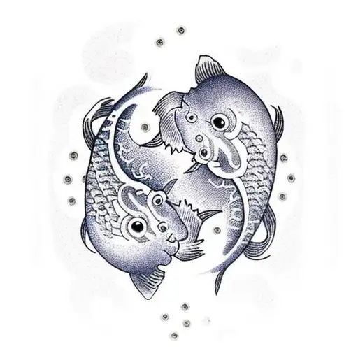 Koi Fish Circling Each Other Like Ying And Yang With Sakura Flowers Around