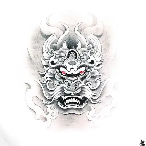Half Oni Mask Half Foo Dog