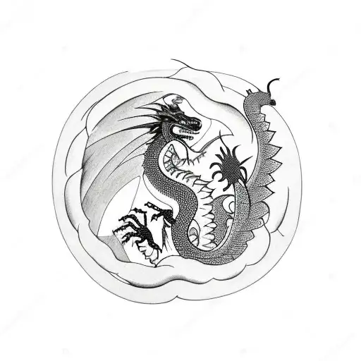 Dragon Wrapped Around A Lotus Holding A Willow Branch