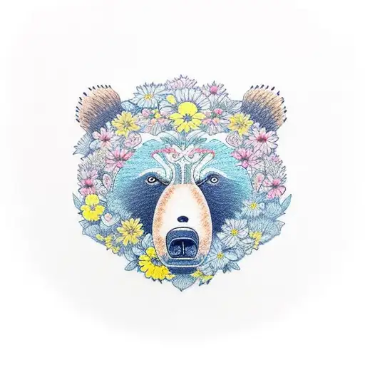 Grizzly Bear With Flowers