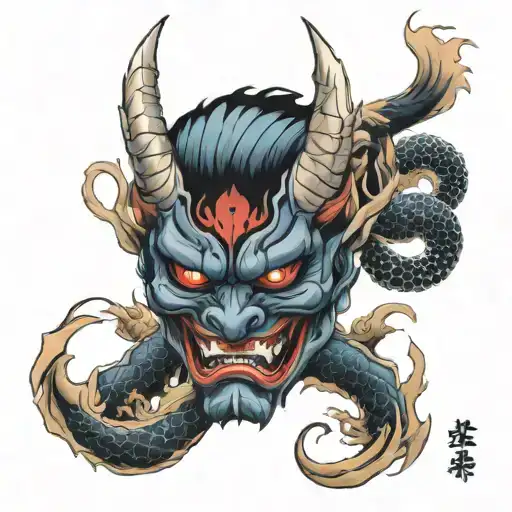 Oni Mask Surrounded By Koi Fish Transforming