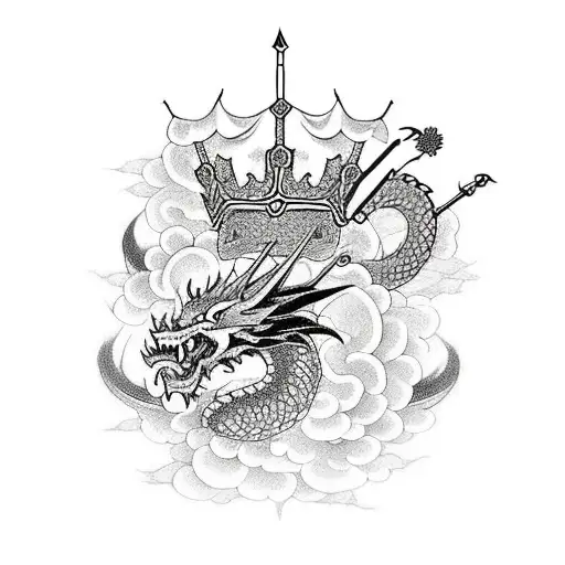 Crown With Dragon And Sword And Flowers