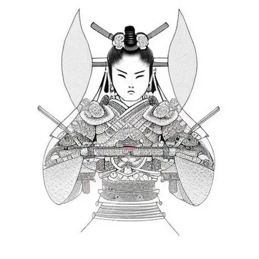 A Female Samurai With Intricate Armor And A Lotus Flower In Her Hand