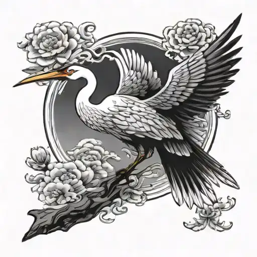 Crane With Outstretched Wings Tattoo Black And White