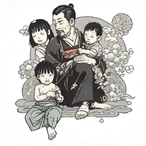 Father Holding Son And Daughter