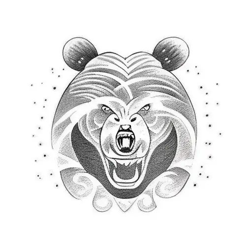Design A Tattoo Showcasing A Fierce Wrestling Match Between A Bear And A Dragon