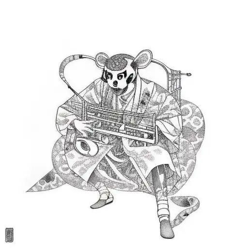 A Jazz Musician Playing Music With Lmononoke Character Dancing Around Them In A Manga Style