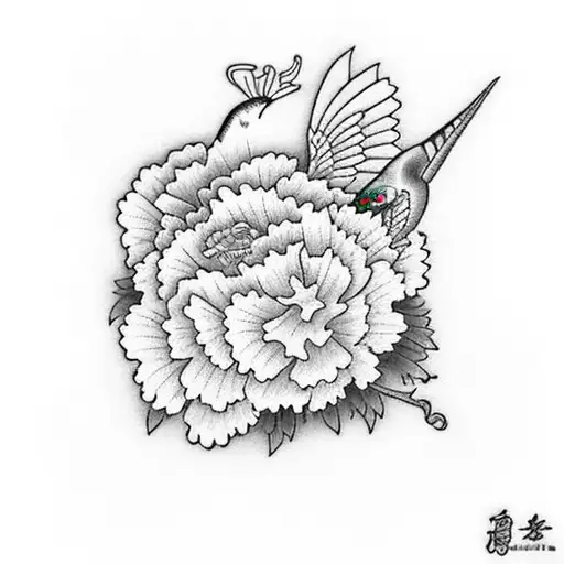 Carnation With Hummingbird
