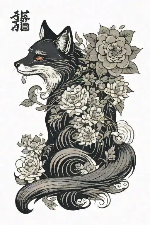 Japan Woman Fox Cat Flower