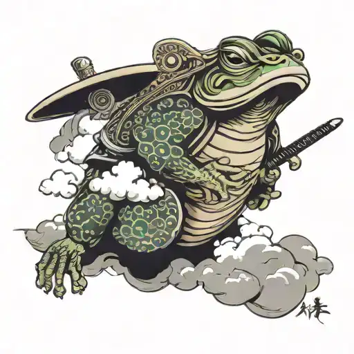 Samurai Frog In The Clouds