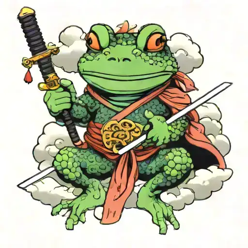 Frog Samurai With Swords In The Clouds