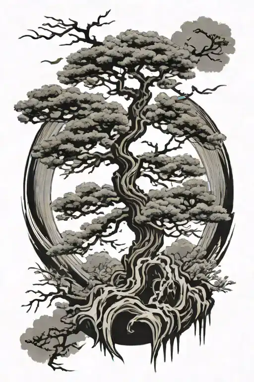 Brushstroke Style Tree Tattoo On Back