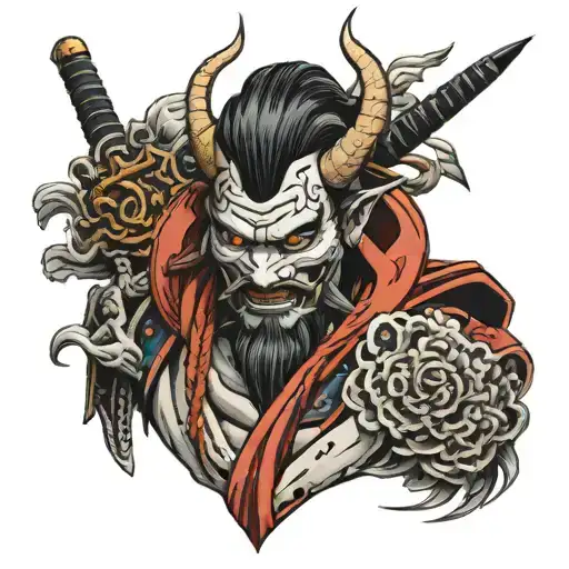 Samurai With Oni Mask