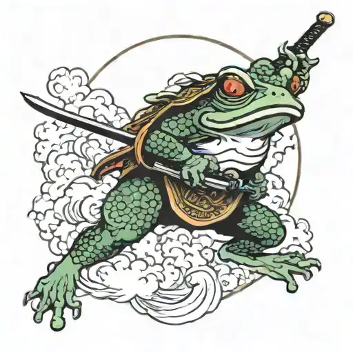 Frog Samurai With Swords In The Clouds