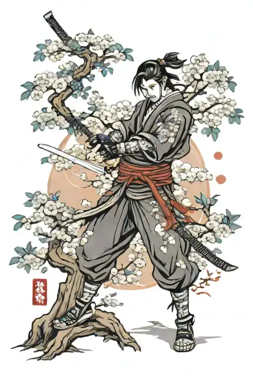 Katana And Sakura Tree
