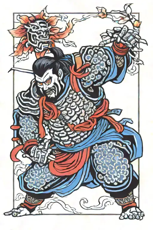 Samurai Warrior Fight Oni On The Spiderlilly Field