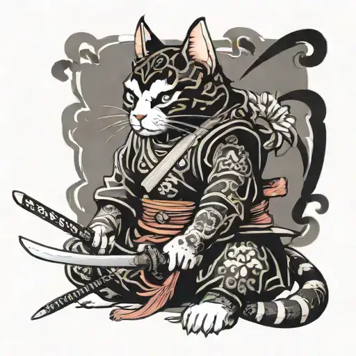 Life-size Samurai Cat With Two Swords