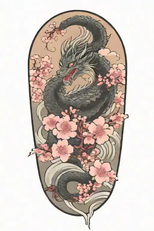 Dragon With Clouds And Cherry Blossom