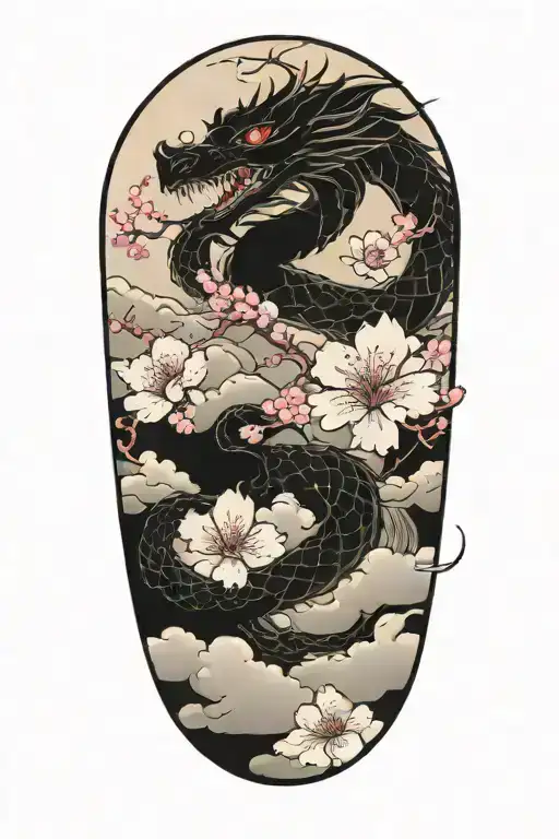 Dragon With Clouds And Cherry Blossom