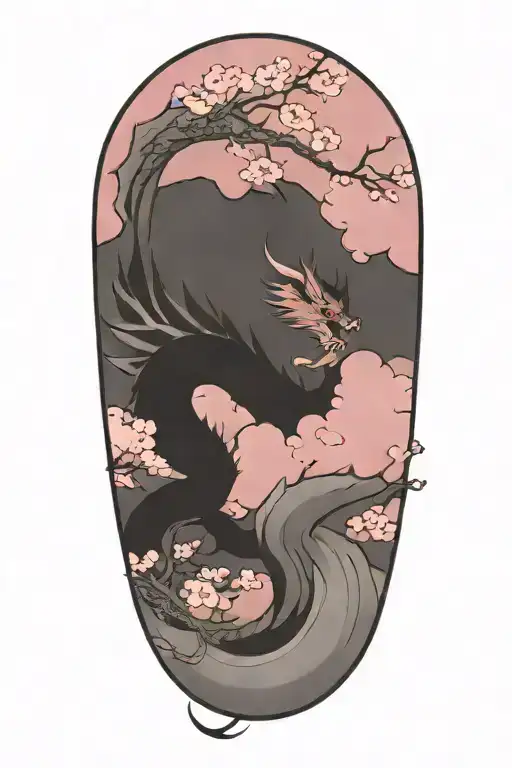Dragon With Clouds And Cherry Blossom
