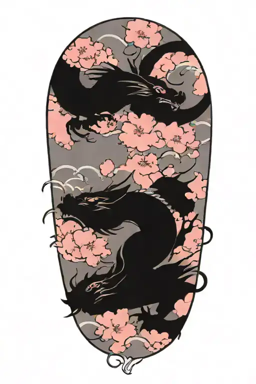 Dragon With Clouds And Cherry Blossom