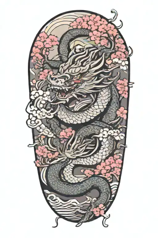 Dragon With Clouds And Cherry Blossom