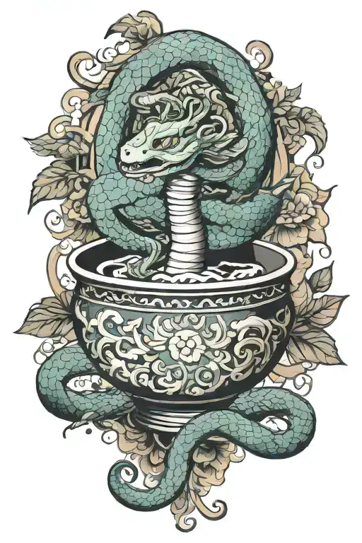 Bowl Of Hygeia Snake Chalice Combined Together With Caduceus