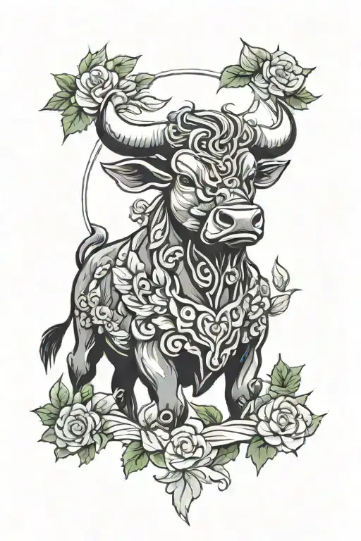 A Bull With Wings And A Wreath Of Leaves Around Its Neck