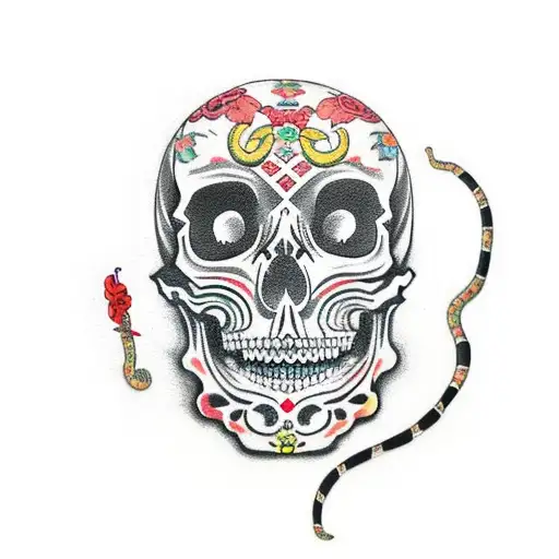 Mariachi Painted Skull With Snake