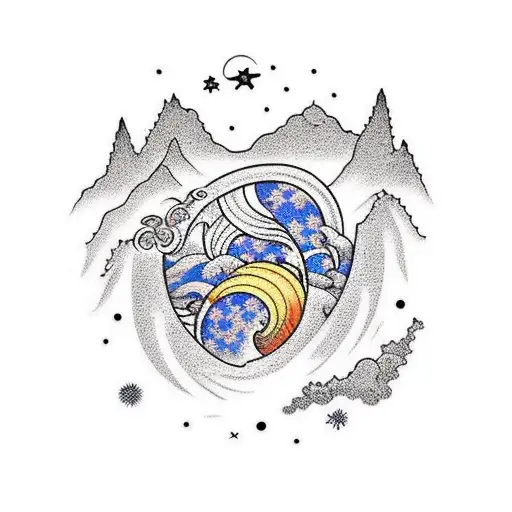 Beach With Stars And Mountains Inside A Ring