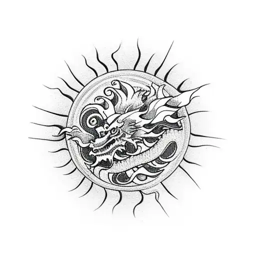 Japanese Dragon With Sun