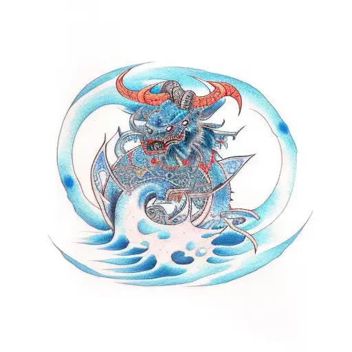 Blue Water Wawe With Demon