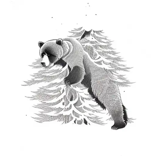 Bear Climbing A Tree Reaching For A Bee Hive