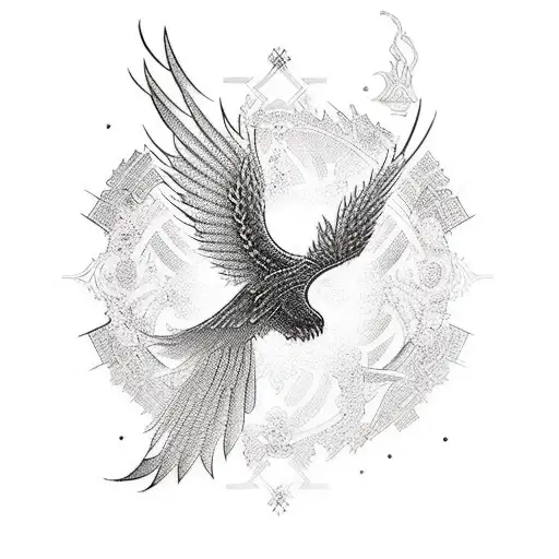 Phoenix Flying Through Mystical City Skyscrapers